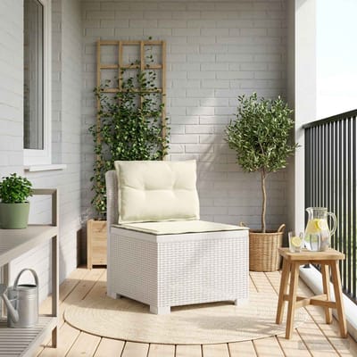 vidaXL - Eén-zits - Tuin - Sofa - met - Kussens - Rieten - Look - PP - Wit