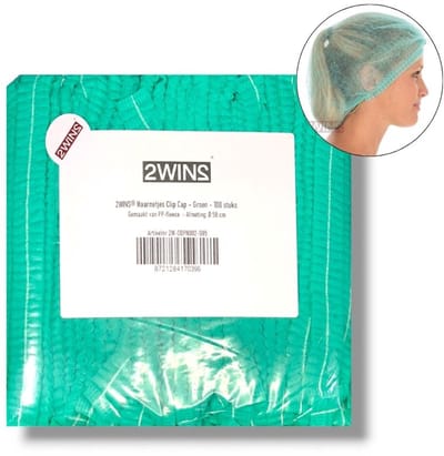 2WINS® - 100 Groene wegwerp haarnetjes - non-woven - Latexvrij - niet steriel - Clip Caps (B1)