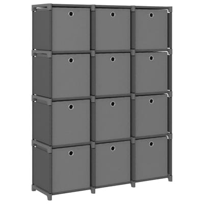 vidaXL - Kast - met - 12 - vakken - met - boxen - 103x30x141 - cm - stof - grijs