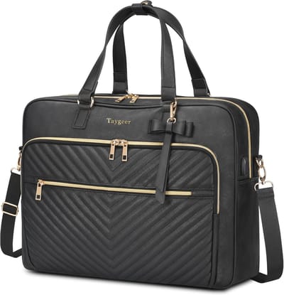 SnelShoppen - Laptoptas Dames 17 Inch, Waterafstotende Leren Schoudertas, Gewatteerde Aktetas, Grote Cabrio Rugzak voor Kantoor, Zaken, School - Zwart