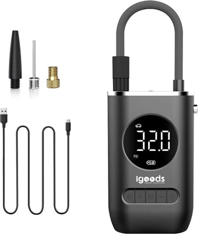 Igoods Luchtpomp - Luchtcompressor - Bandenpomp - Elektrische Fietspomp - Elektrische Autobanden Pomp - Oplaadbaar - 50W - 7.4V - Zwart