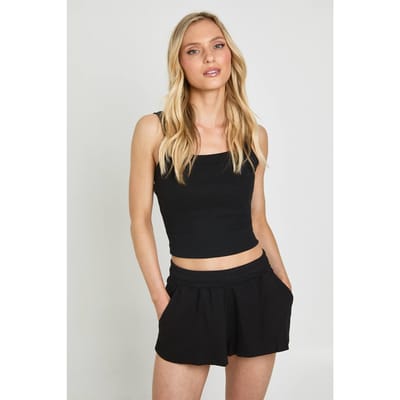 boohoo Dames Petite Basic Geribbelde Flippy Short | Zwart | Maat: 36