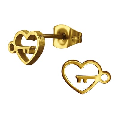 Goud kleurige stainless steel open hart met sleutel dames oorbellen | chirurgisch staal | hypoallergeen | Zilverana | RVS