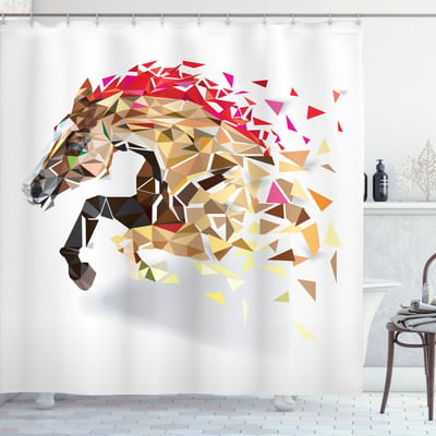 New Bed, Dier Abstracte Kunst Wilde Paard Douchegordijn Badkamer Decor Set met Haakjes, 175 cm B 220 cm L