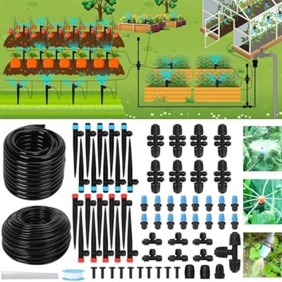 Druppelirrigatieset voor Tuin en Gazon - 177FT Micro-Irrigatiesysteem met Verstelbare Spuitmond
