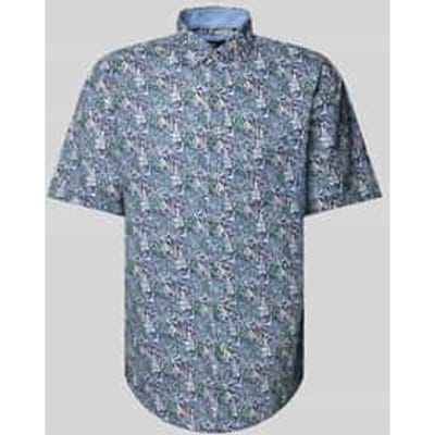 Fynch-Hatton Overhemd Multicolor Slub Allover Fantasy Leaves Pattern Button-Down Navy-Multi / male
