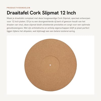 Dailygoods- Slipmat Antislip 12 Inch - Draaitafel Mat - Vinyl Slipmat - Kurk Pad - Schokbestendig - Dikte 3mm, Diameter 295mm - Platenpad