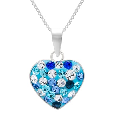 Zilveren ketting - meisjes - blauw hartje - met kristallen