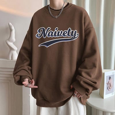 Crewneck Hoodie Herenmode Lente Losse Basis Shirt Ins Modemerk Lange Mouw Pullover Top Herenkleding 4XL black