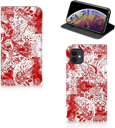 Mobiel BookCase Apple iPhone 11 Angel Skull Rood