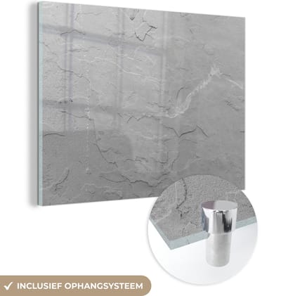 Glasschilderij zwart wit - Graniet - Stenen - Grijs - Textuur - 160x120 cm - Foto op glas - Decoratie woonkamer