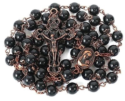 Vintage Natuurlijke Rozenkrans met Heilige Medaille en Kruis - Spiritueel Accessoire