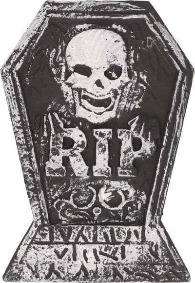 Horror kerkhof decoratie grafsteen RIP met schedel 38 x 27 cm - Halloween feestdecoratie en versiering