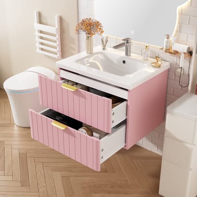 Badkamermeubel - Hangend - met Wastafel - Ruimtebesparend en Dubbele Opslag - MDF - Roze
