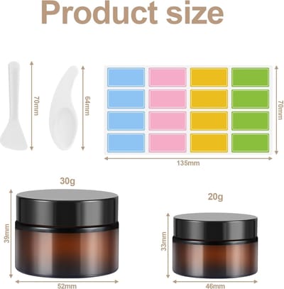 Candala - lege amberglazen potjes, crèmepotjes, bruine glazen containers, 20 ml/30 ml, met sticker, navulbare reispotjesdispenser voor lotion, crème, cosmetica