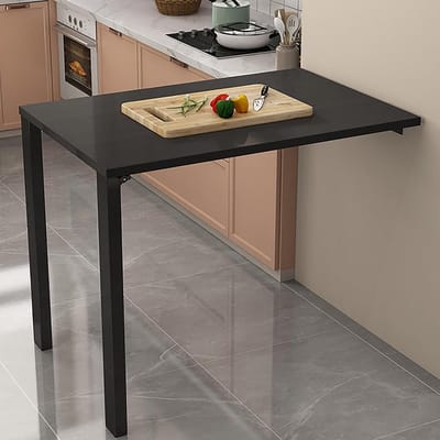 Wandklaptafel - Opvouwbaar bureau - Ruimtebesparend werken - Verdikt houten paneel - L80x70x80cm - Zwart