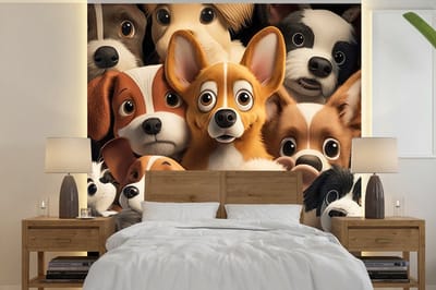 Behang - Fotobehang Honden - Dieren - Bruin - Zwart - Patronen - Kind - Breedte 240 cm x hoogte 240 cm