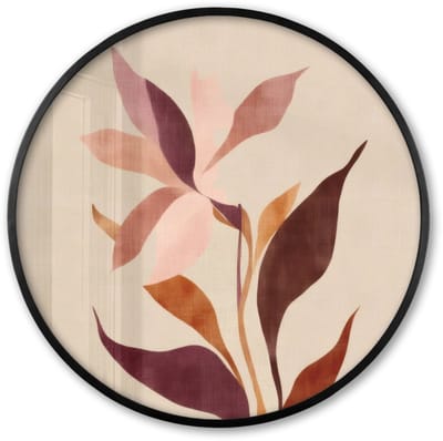 Poster in lijst Rond - Fotolijst 60x60 cm - Posters - Bloemen - Blaadjes - Minimalistisch - Roze - Ronde posterlijst zwart - Decoratie - Wanddecoratie woonkamer - Muurdecoratie slaapkamer