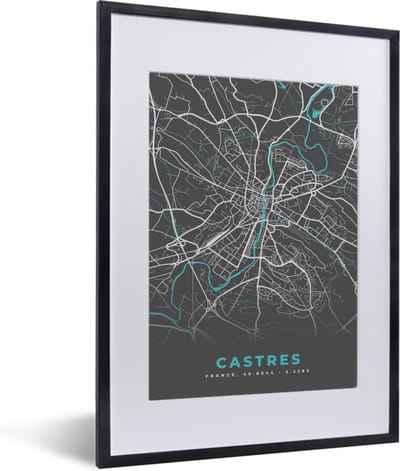 Fotolijst incl. Poster - Castres - Frankrijk - Plattegrond - Kaart - Stadskaart - 30x40 cm - Posterlijst