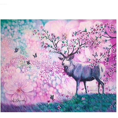 Hert Roze Bloemen 5D Doe-het-zelf Diamantschilderij Volledig Rond Patroon Diamant Borduurwerk 20X30CM gray