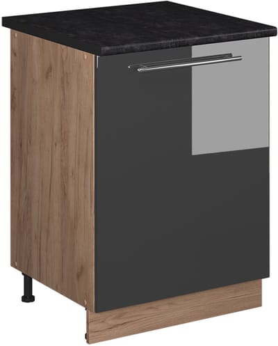 Vicco Wastafelkast Fame-Line, Antraciet Hoogglans/Goudkleurig Eiken, 60 cm