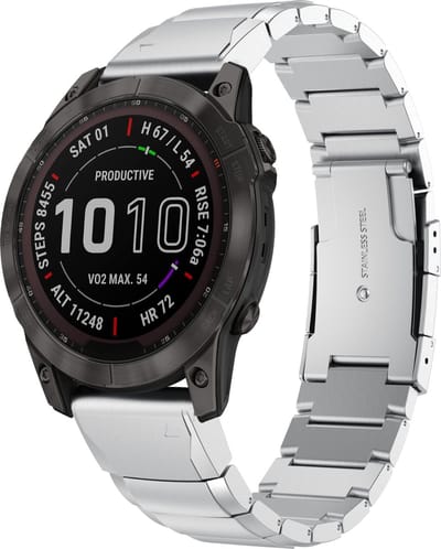 By Qubix - Geschikt voor Garmin bandje - 26mm Quickfit - Stainless steel schakelband - Zilver - Geschikt voor Garmin Fenix 7X / 6X / 5X