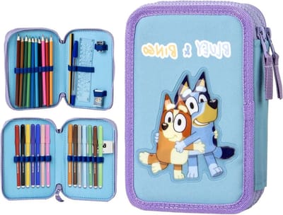 CERDÁ LIFE'S LITTLE MOMENTS Etui met Bluey-accessoires, met viltstiften, potloden en balpennen, compleet en georganiseerd etui voor school voor kinderen, Bluey, 12.5x19.5x4.5 cm, Gelicentieerd product