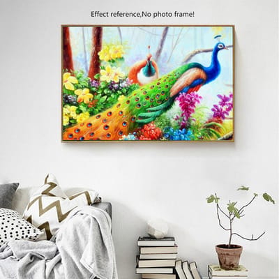 Diamant schilderij accessoires pauw volledige diamant ronde dier woondecoratie strass foto's 20X30CM green