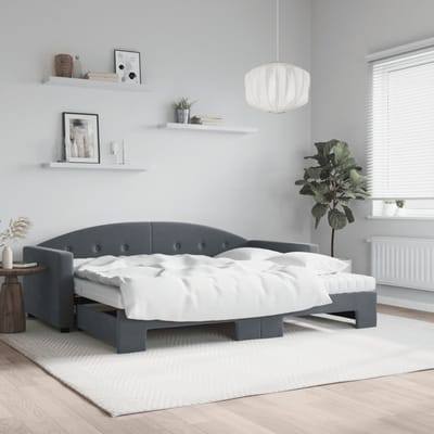 vidaXL - Slaapbank - onderschuifbed - matrassen - 90x190cm - fluweel - donkergrijs