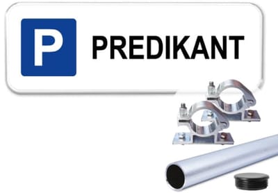 Parkeerbord Predikant - Weerbestendig Aluminium - 40x15 cm - Bevestiging: Met paal 120 cm + paalbeugels + paaldop