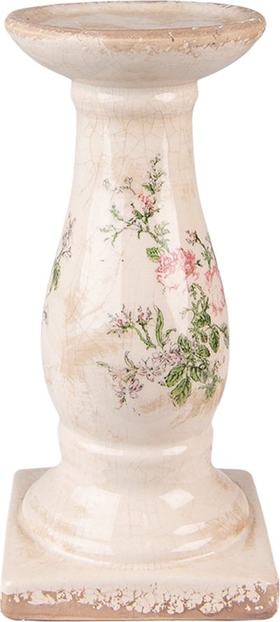 Clayre & Eef Kandelaar Ø 12x24 cm Roze Beige Keramiek Bloemen