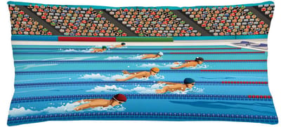 ABAKUHAUS Karikatuur-kussenhoes – Olympische zwemwedstrijd – Dubbelzijdig, Rits, Wasbaar – 90x40 cm