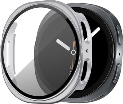 Bandz PC hard case hoesje met screenprotector - geschikt voor Samsung Galaxy Watch 9/8 - 44mm - beschermhoes van hard plastic - full cover (zilver)