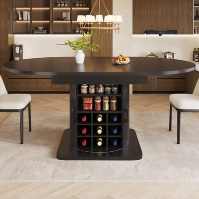 Sweiko Uitschuifbare Eettafel - 118/158 x 118 x 76 cm - MDF-tafelblad - Met opbergruimte - Zwart