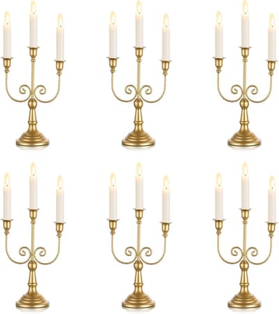 Set Van 6 Gouden Kaarsenhouders Met 3 Armen – 29.5 Cm Hoge Klassieke Kaarsenstandaarden Voor Taperkaarsen – Perfect Voor Bruiloften - Feesten - Banketten En Kerstdecoratie