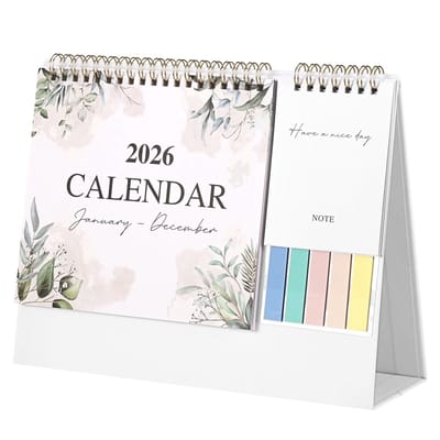 Dailygoods- Tafelkalender 2026 - Bureaukalender 2025/2026 - Maandkalender met notities - Feestdagen - To-do-lijst - Opvouwbaar formaat 25,6 x 19,5 cm