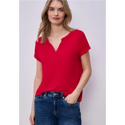 T-shirt met split neck en elastische zoom