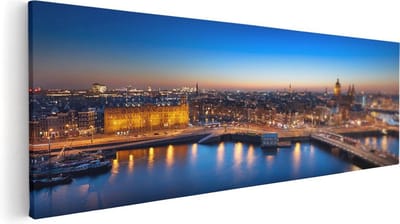 Artaza Canvas Schilderij Skyline Amsterdam - 60x20 cm - Wanddecoratie Woonkamer - Muurdecoratie Stad - Kamer Accessoires