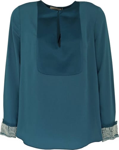 Twinset • caribbean blauwe blouse met parels • maat S (IT42)
