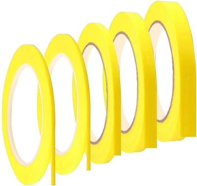 Dailygoods- Afplakband zelfklevend - 5 Rollen - Fineline-tape - Masking tape - 3/5/10/12 mm x 50 m - Goudgeel - Maskingtape