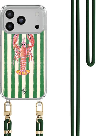 Casimoda® hoesje met groen koord - Geschikt voor iPhone 17 Pro - Kreeft - Afneembaar koord - TPU/polycarbonaat - Groen
