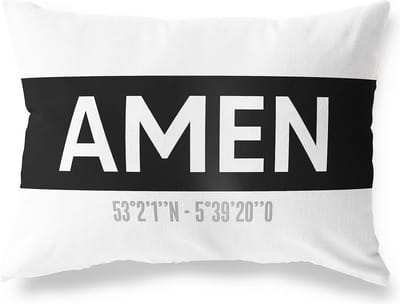 Tuinkussen AMEN - DRENTHE met coördinaten - Buitenkussen - Bootkussen - Weerbestendig - Jouw Plaats - Studio216 - Modern - Zwart-Wit - 50x30cm