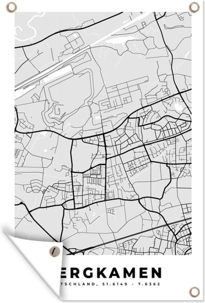 Muurdecoratie Bergkamen- Stadskaart - Plattegrond - Duitsland - Kaart - 120x180 cm - Tuinposter - Tuindoek