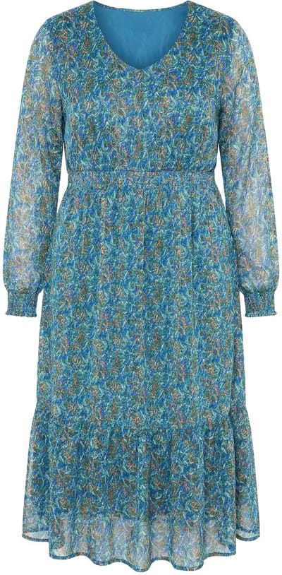 Studio Untold - Dames - Maxi-jurk A-lijn print met glitterdraden zoomvolant - Matgroen - Maat 42+