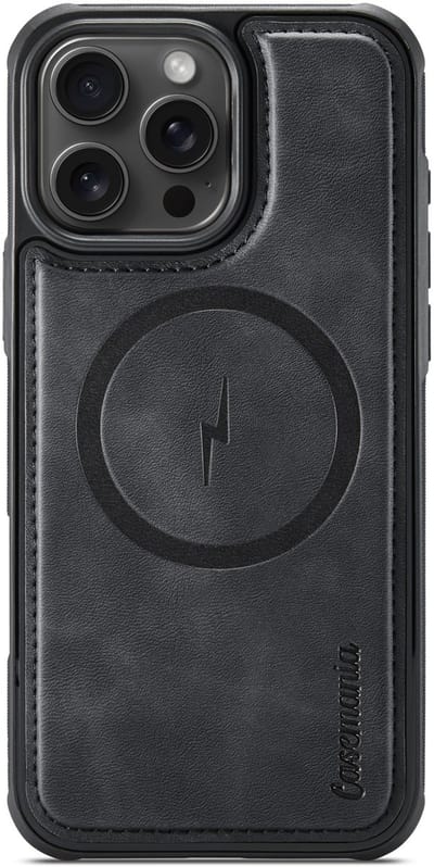 Casemania Hoesje Geschikt voor Apple iPhone 16 Pro - Charcoal Gray - Magnetische Telefoonhoesje Compatibel met MagSafe - Kunstleer Back Cover met Anti-Slip Grip Randen