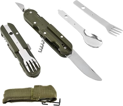 Vouwbare 5-in-1 Camping Bestekset voor Buiten, Inclusief Opbergtas, Ideaal voor Kamperen, Wandelen en Picknicken