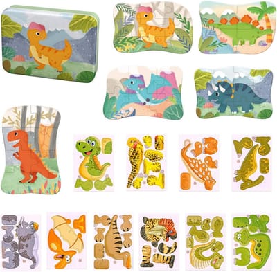 15 Dino Puzzels voor Kinderen - Educatief Houten & Schuim Puzzelspeelgoed voor Peuters
