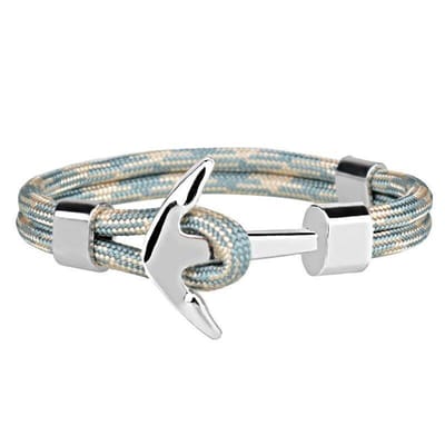 Anker Armband - Khaki / Grijs met Stalen Anker - Armbanden Heren Mannen - Papa Cadeau Voor Mannen - Vaderdag