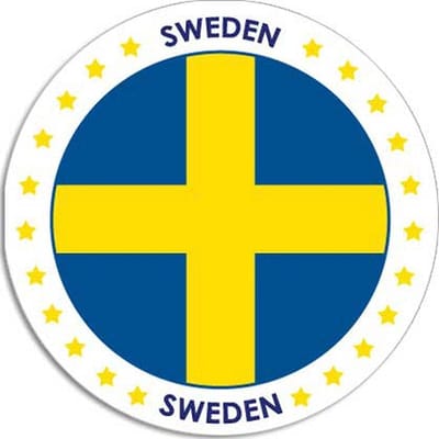 Vlag van Zweden stickers - rond - D14,8 cm - In vlag kleuren - Landen thema decoratie - feestartikelen - versieringen - supporters