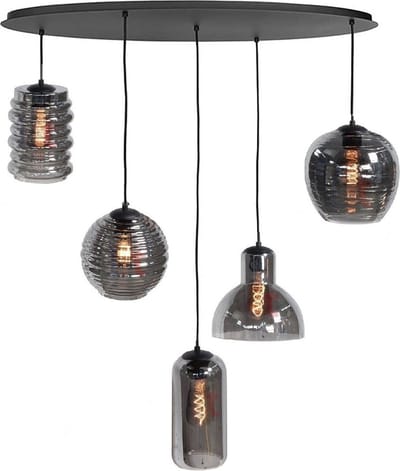 Hanglamp Fantasy Smoke Glas Ovaal 5Lichts